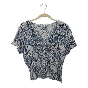 Abercrombie & Fitch Blue Floral Smocked Crop Top Size Medium Boho Festival